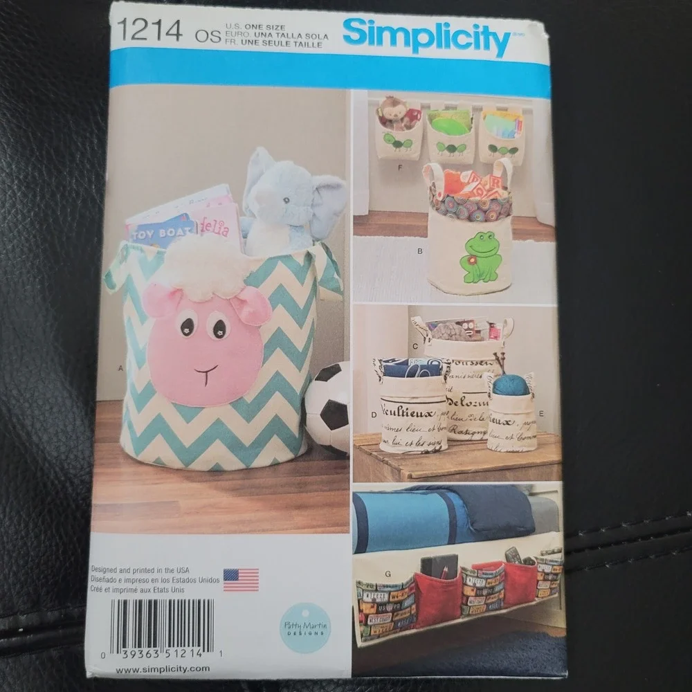 Simplicity 1214 Sewing Pattern Fabric Organizers Storage Bins Caddy Uncut OS